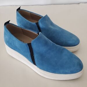 NATURALIZER Sz 9W YOLA Blue Genuine Leather Low Top Shoes Slip On Comfort Preppy